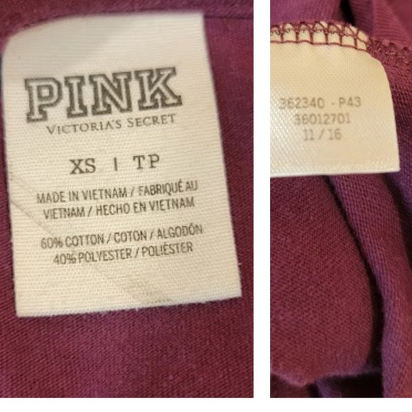 Victoria's Secret PINK - Maroon Logoed Short Sleeve V-Neck Top, SZ: XS - Picture 7 of 13